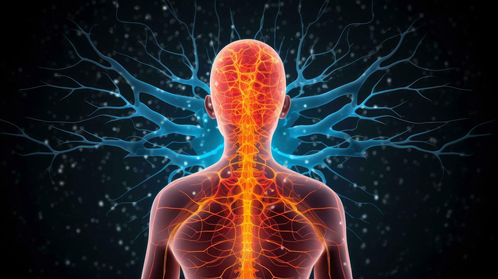 Illustration of thought energy . Head of person and neural network of brain with a problematic areas, Psychic waves concept, Generative AI illustration photo
