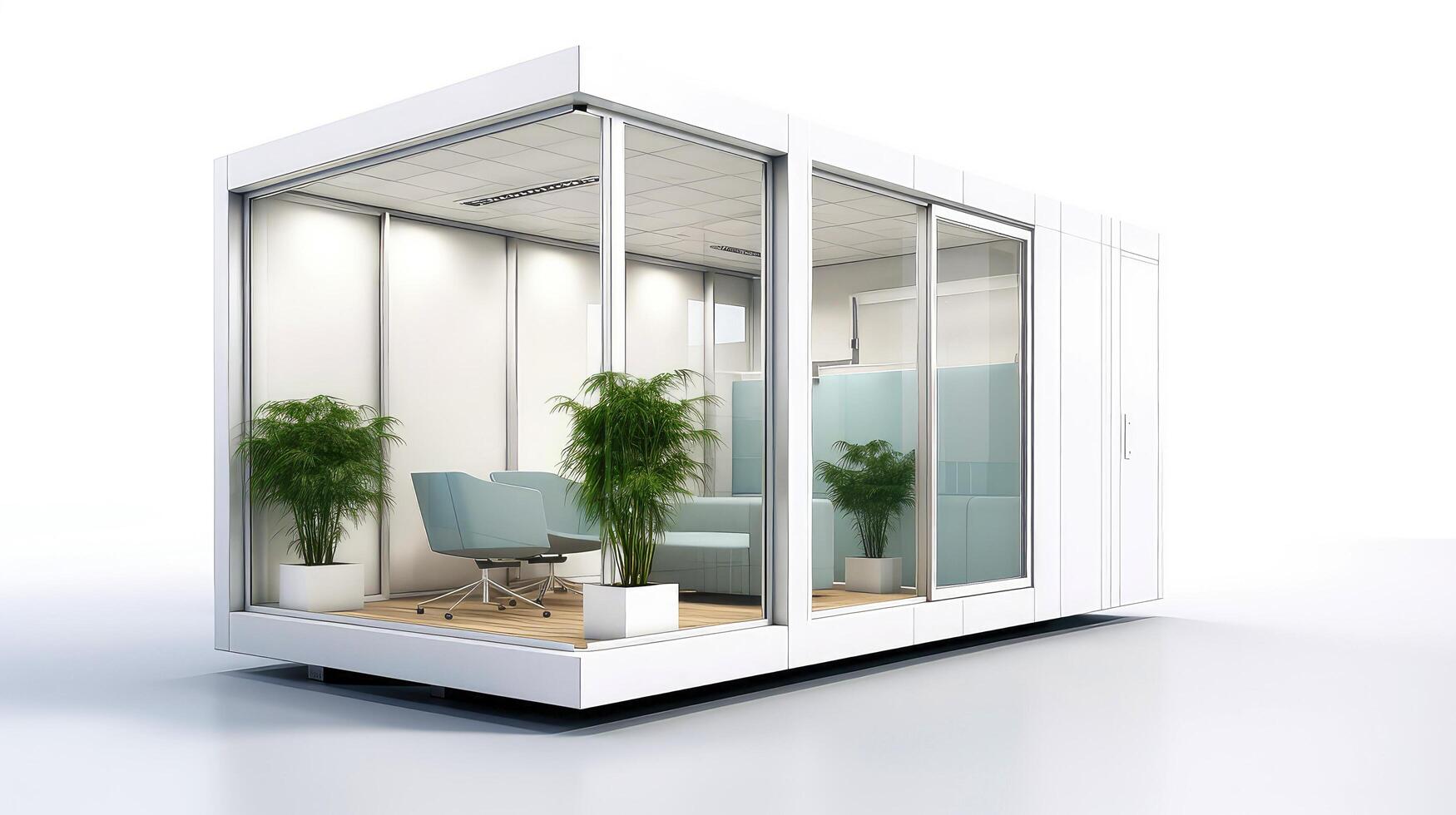 Mobile office buildings or container site office for construction site. Shipping container. Portable house and office cabins, illustration photo