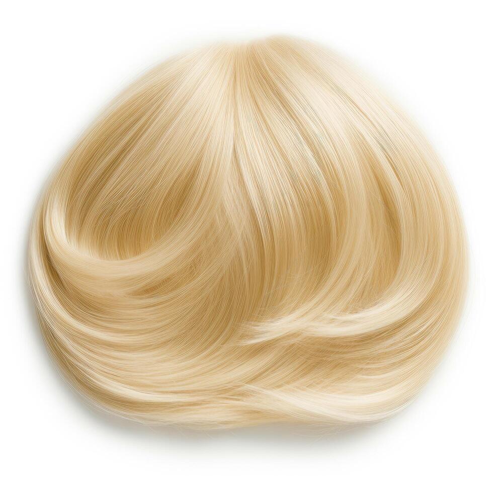 Hair wig over the plastic mannequin head isolated over the white background, mockup featuring contemporary women hairstyles, Generative AI illustration photo