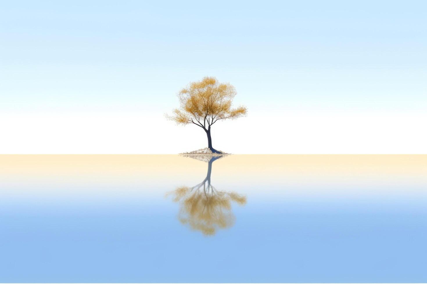 Abstract illustration minimalist landscape, alone tree in clear nature landscapeAbstract illustration minimalist landscape, Alone tree in clear nature landscape, Generative AI illustration photo