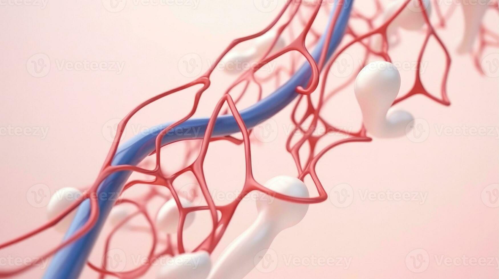 3d ilustración Bosquejo de el humano Organo sistemas, circulatorio, digestivo, rojo y blanco células de sangre con borroso fondo médico educación concepto, generativo ai ilustración foto