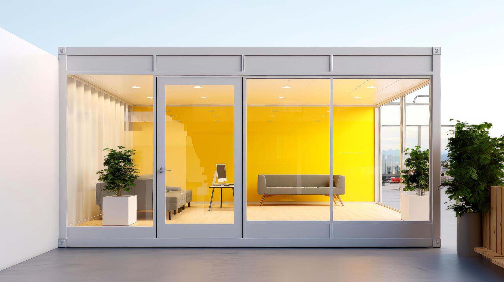 Mobile office buildings or container site office for construction site. Shipping container. Portable house and office cabins, illustration photo