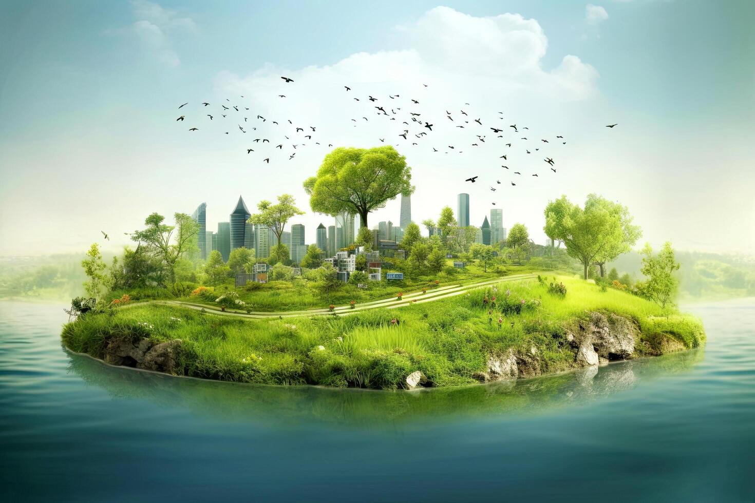 Illustration image, Nature and Sustainability, Eco-friendly Living and conservation, Concept art of Earth and animal life in different environments, illustration photo