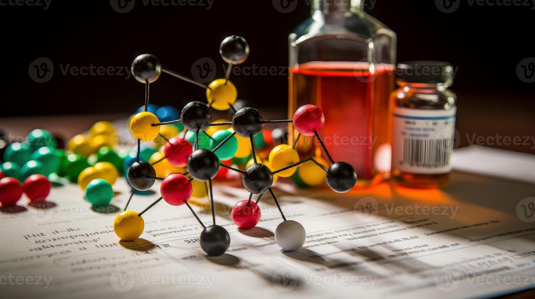 Medical studies of molecular structures. Science in the service of human. Technologies of the future in our life. molecule of medicine model, Generative AI illustration photo