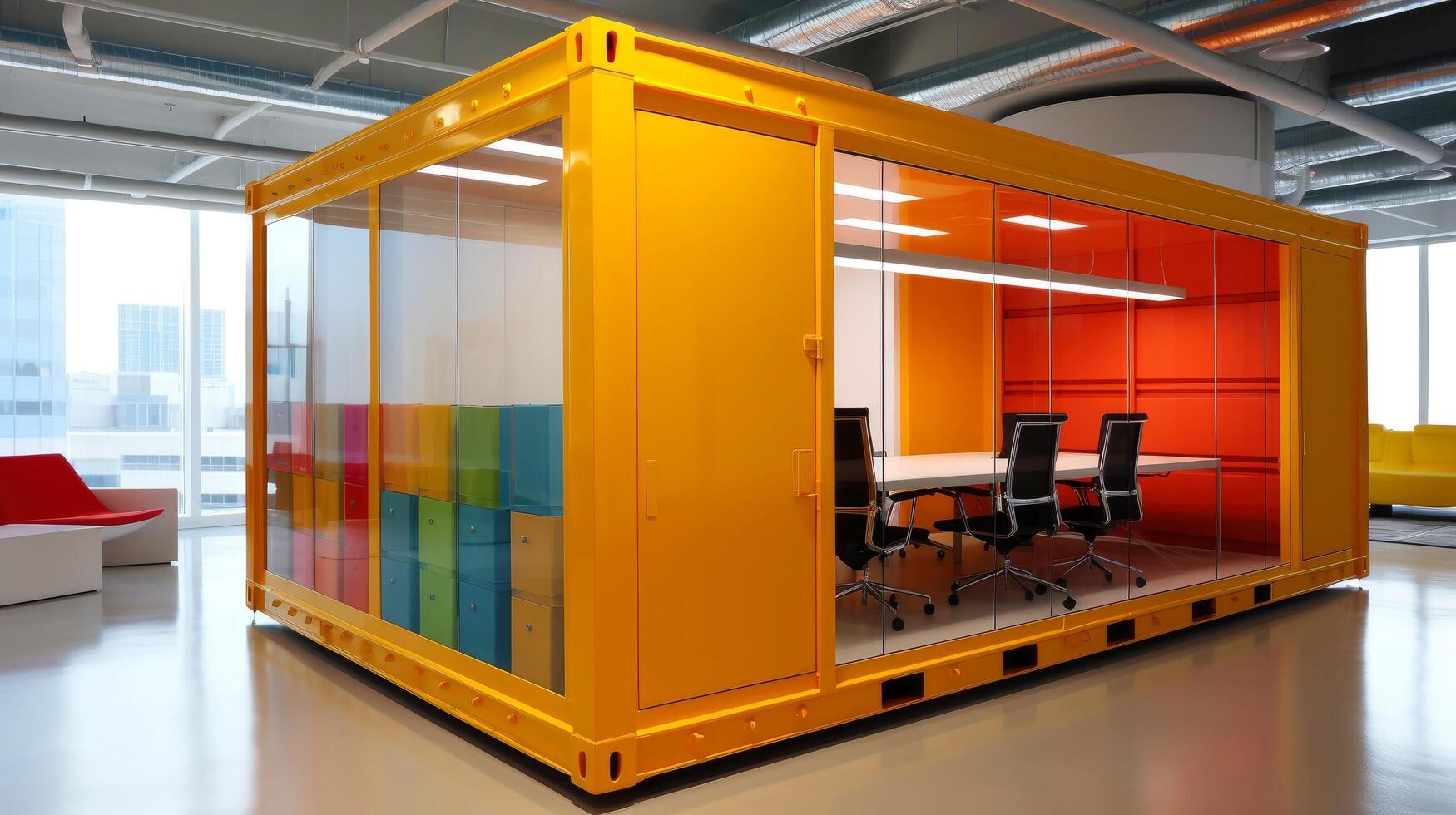 Mobile office buildings or container site office for construction site. Shipping container. Portable house and office cabins, illustration photo