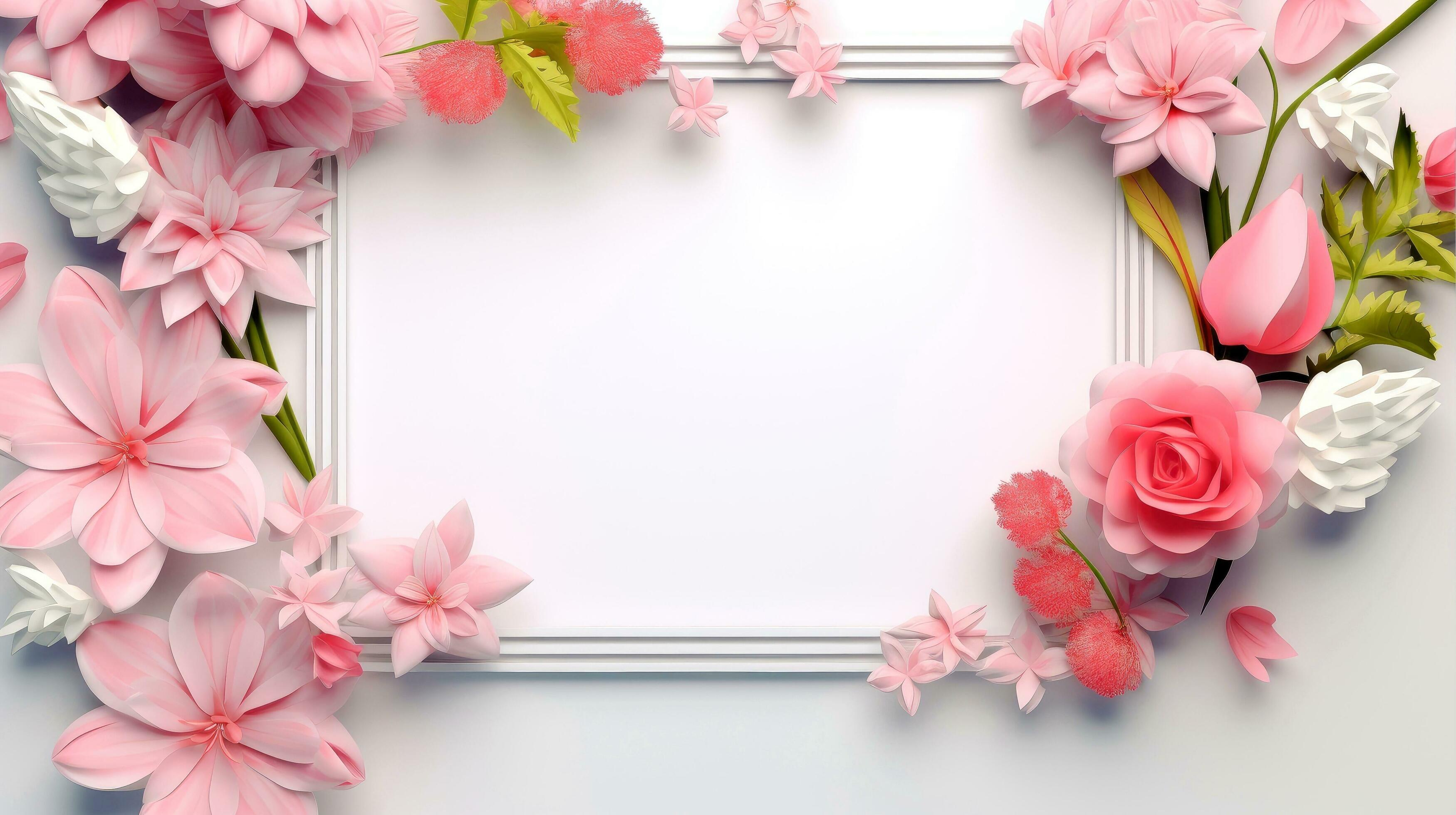 Floral Border Frame Card Template. Multicolor Flowers, Leaves, For Banner,  Wedding Card. Springtime Composition With Copy-space, Generative AI  Illustration Stock Photo, Picture and Royalty Free Image. Image 208196901.