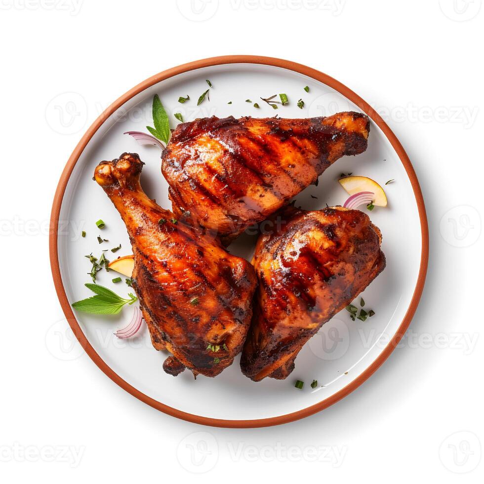 Photo of BBQ Chicken on plate isolated on white background. Created by
