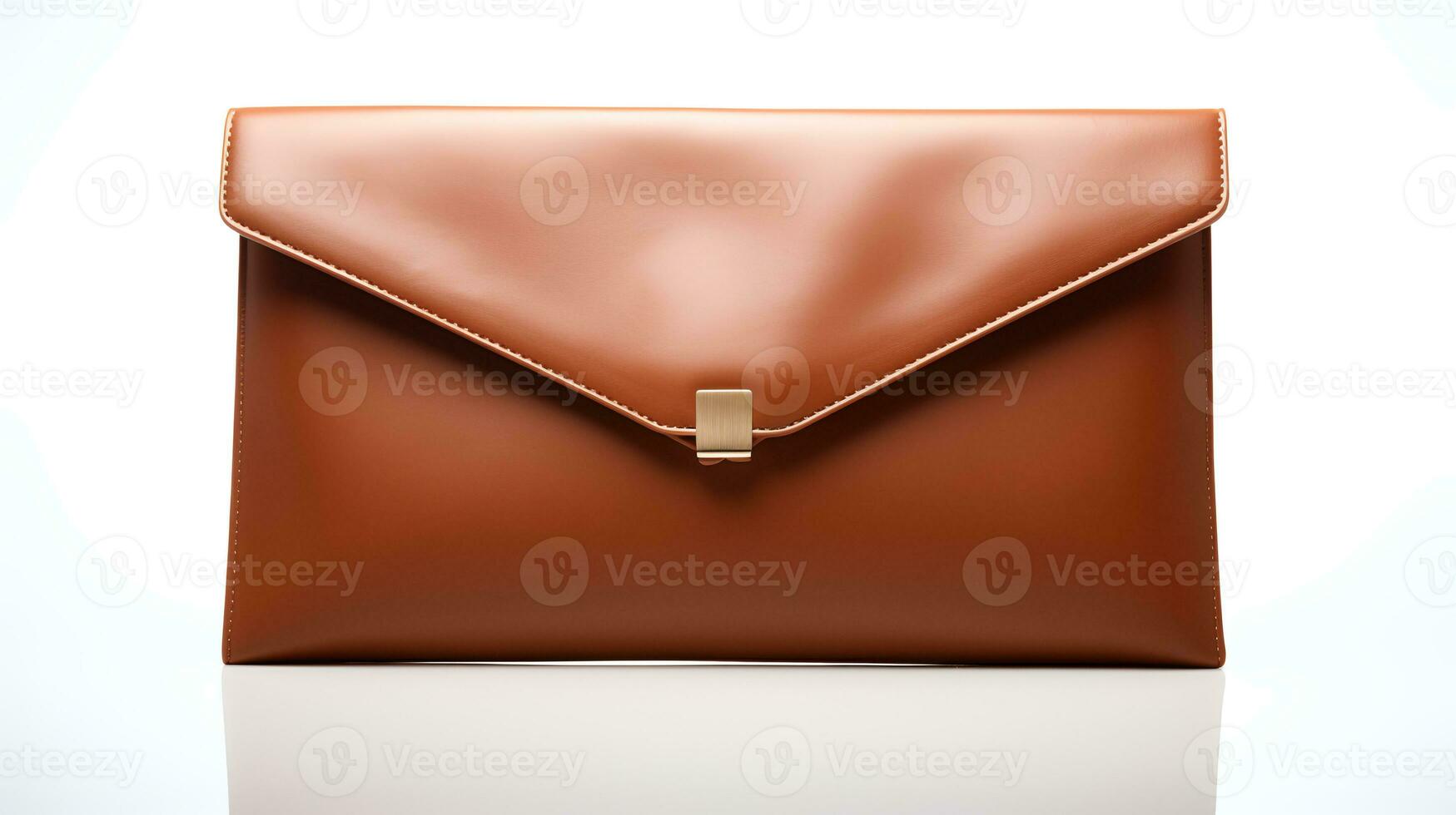 Photo of Minimalist brown clutch isolated on white background