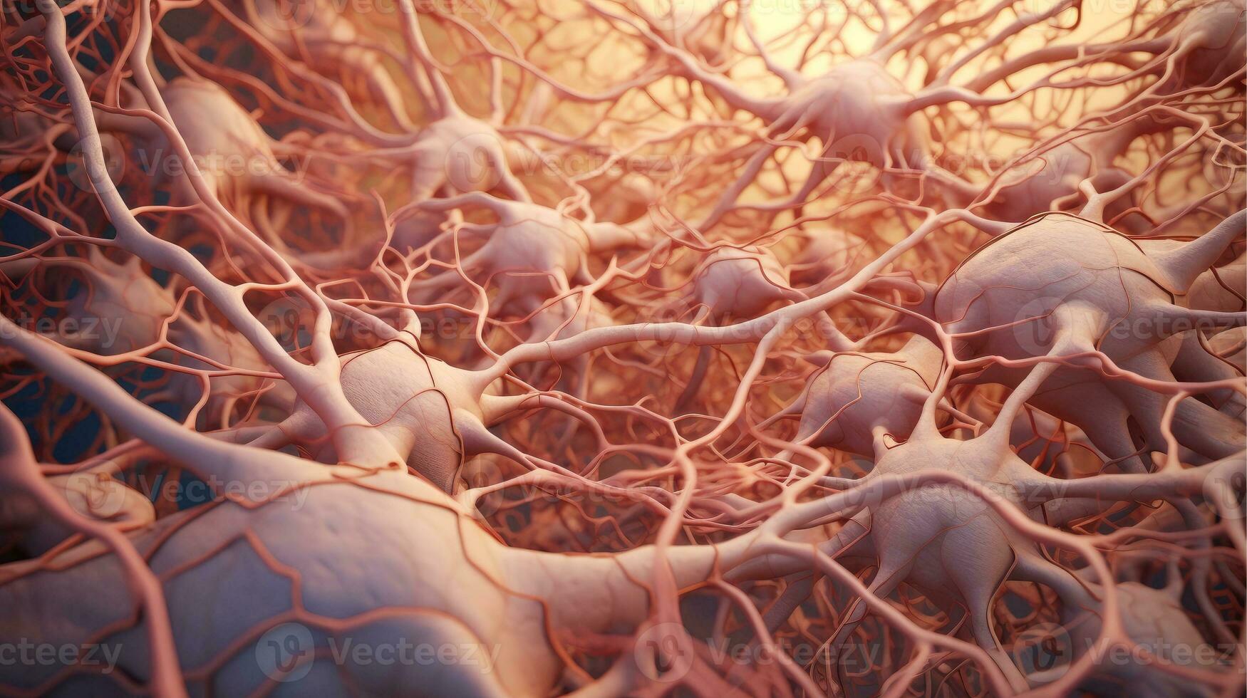 3d ilustración Bosquejo de el humano Organo sistemas, circulatorio, digestivo, rojo y blanco células de sangre con borroso fondo médico educación concepto, generativo ai ilustración foto