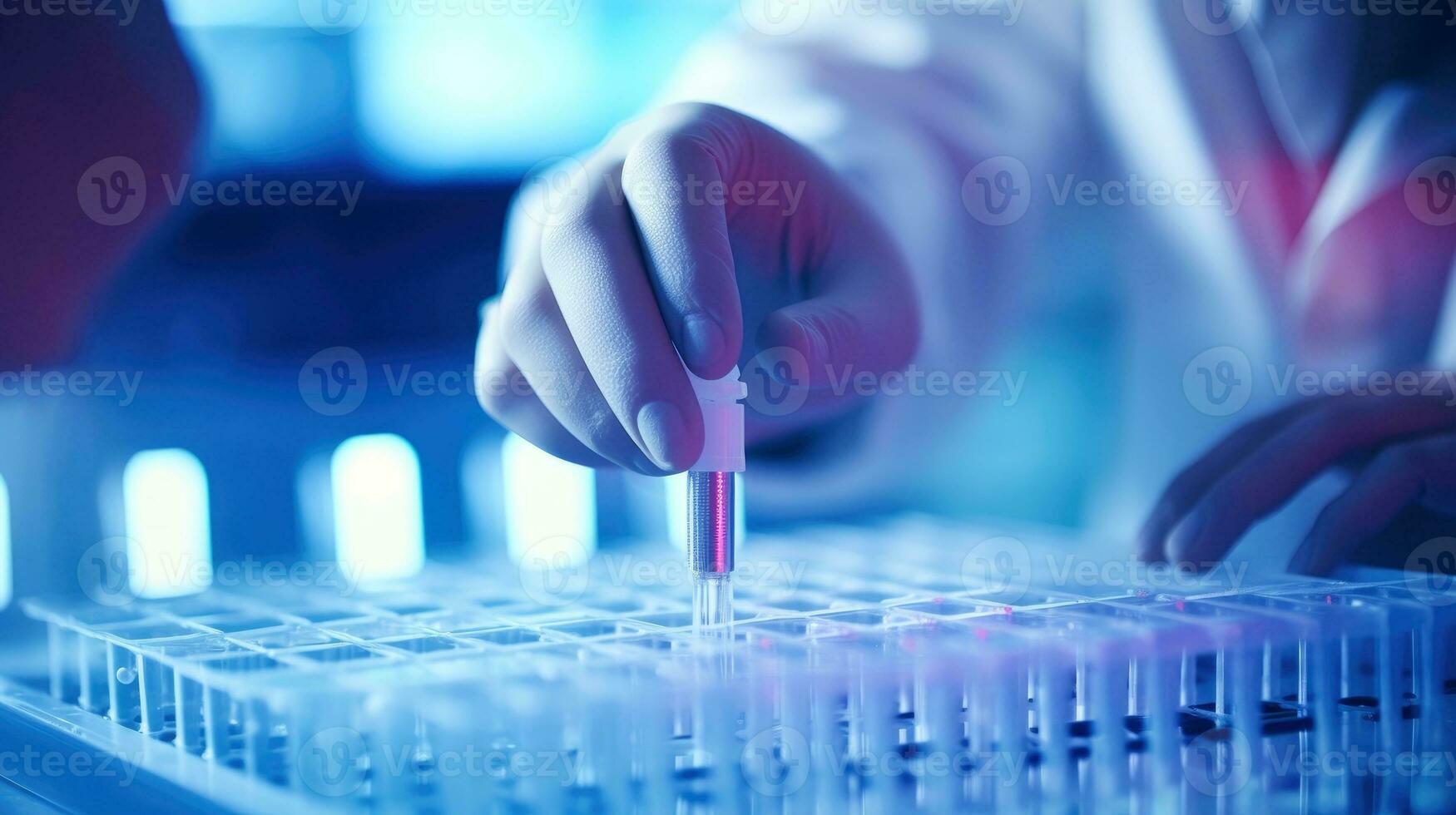 Scientist working at the laboratory, Investigator checking test tubes, Doctor in laboratory checking test tubes, Generative AI illustration photo