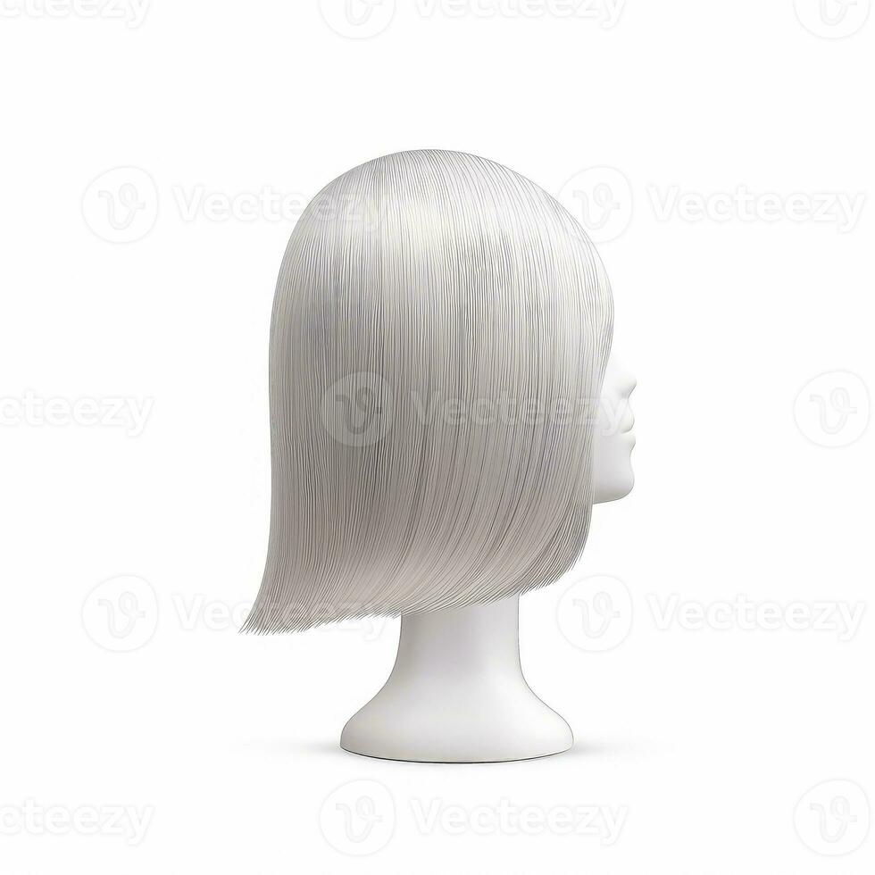 Hair wig over the plastic mannequin head isolated over the white background, mockup featuring contemporary women's hairstyles, Generative AI illustration photo