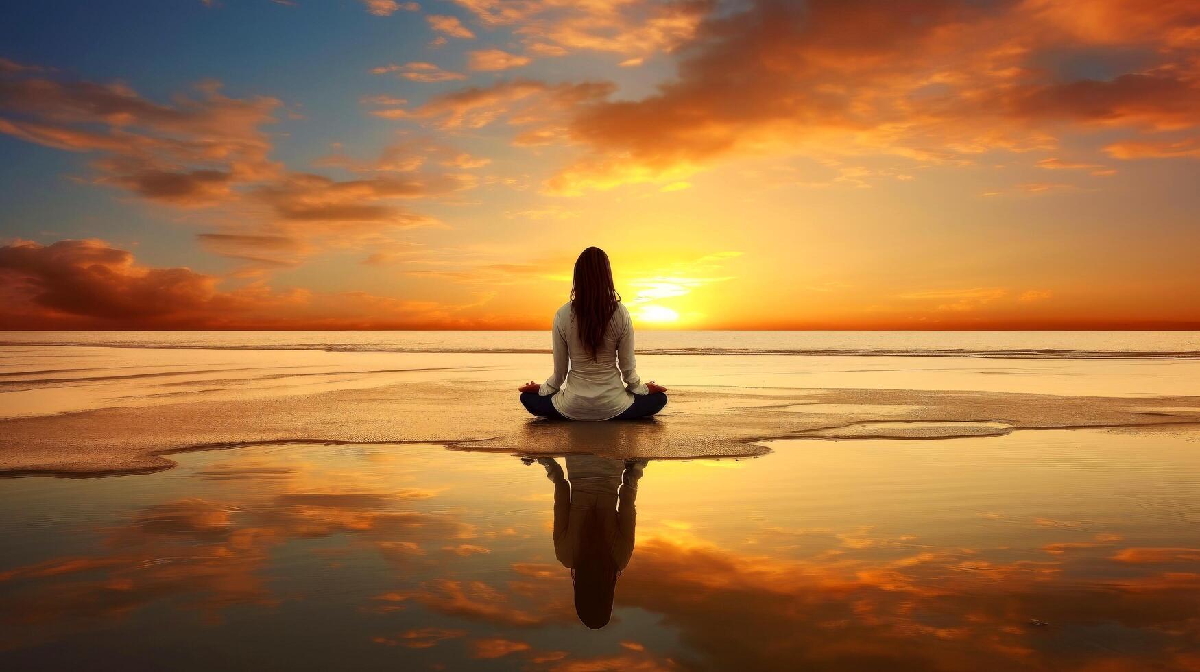 Women meditate, yoga. Psychic women considers mind and heart. Spirituality, esotericism, with bokeh defocused lights. universe, illustration photo