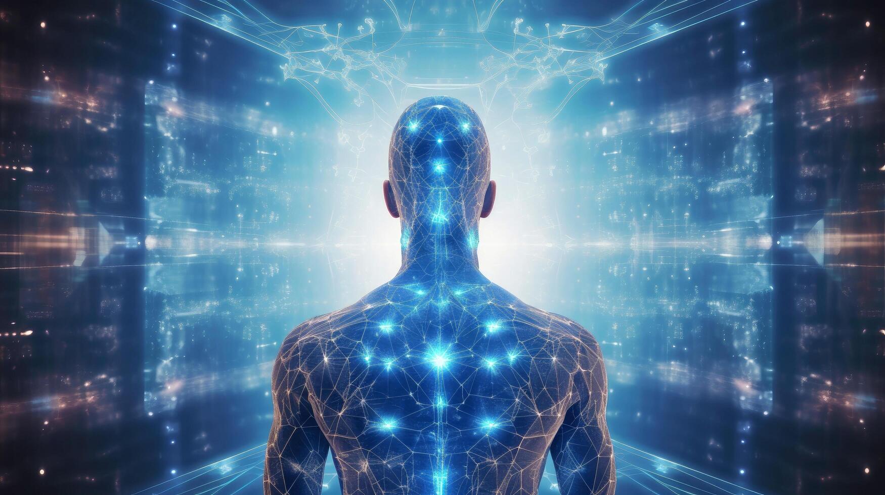 Energy of Thought. Human head emitting abstract fractal structure to illustrate working of human mind, illustration photo