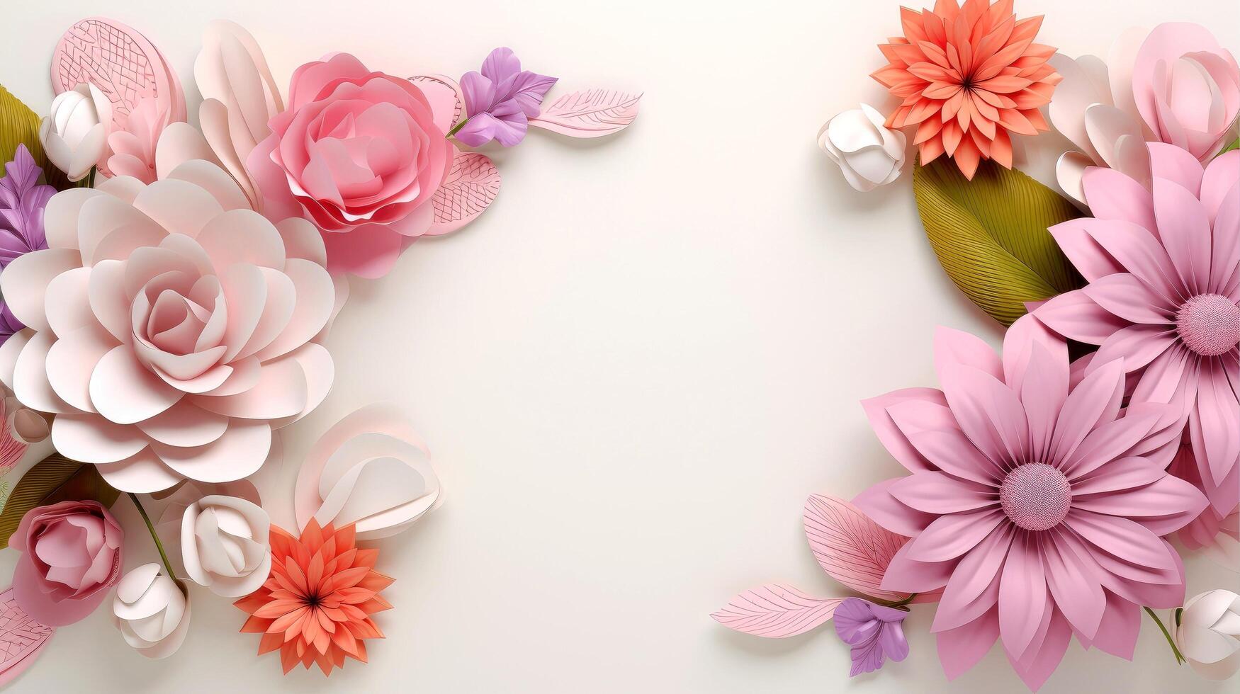 Floral border frame card template. multicolor flowers, leaves, for banner, wedding card. Springtime composition with copy-space, illustration photo