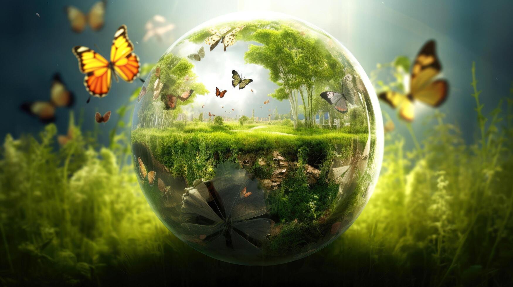 Illustration image, Nature and Sustainability, Eco-friendly Living and conservation, Concept art of Earth and animal life in different environments, illustration photo