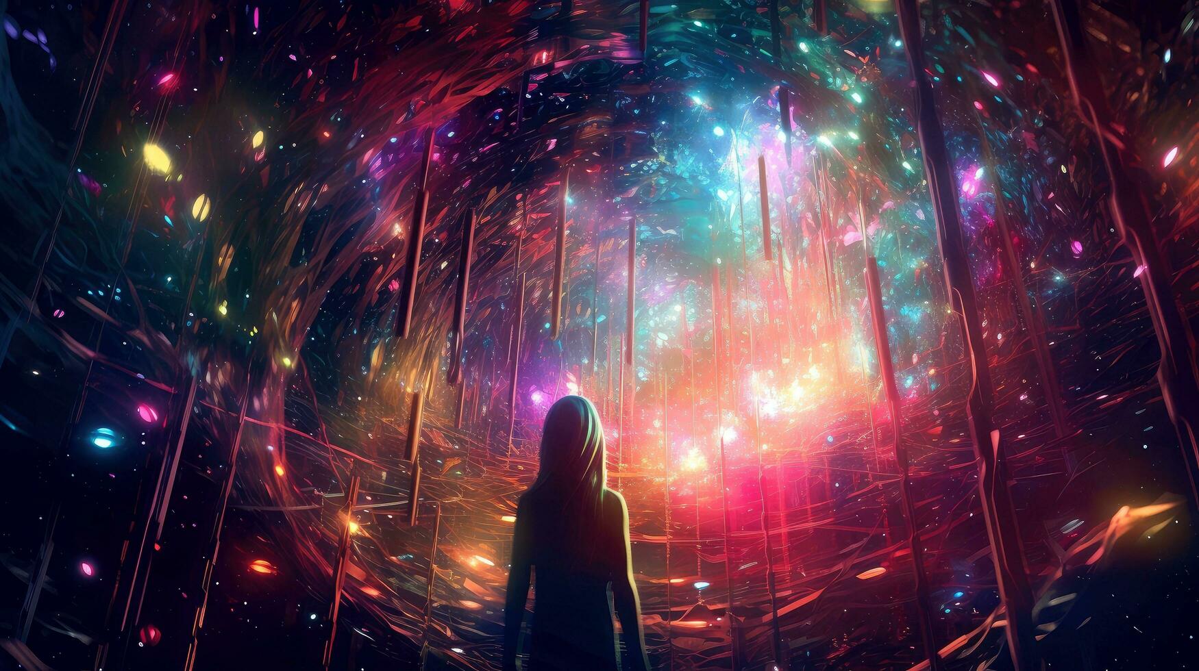 Psychic waves experimentation, psychedelia, and bold mental, emotional, cartoon style, journey into wellness with psychic waves, Generative AI illustration photo