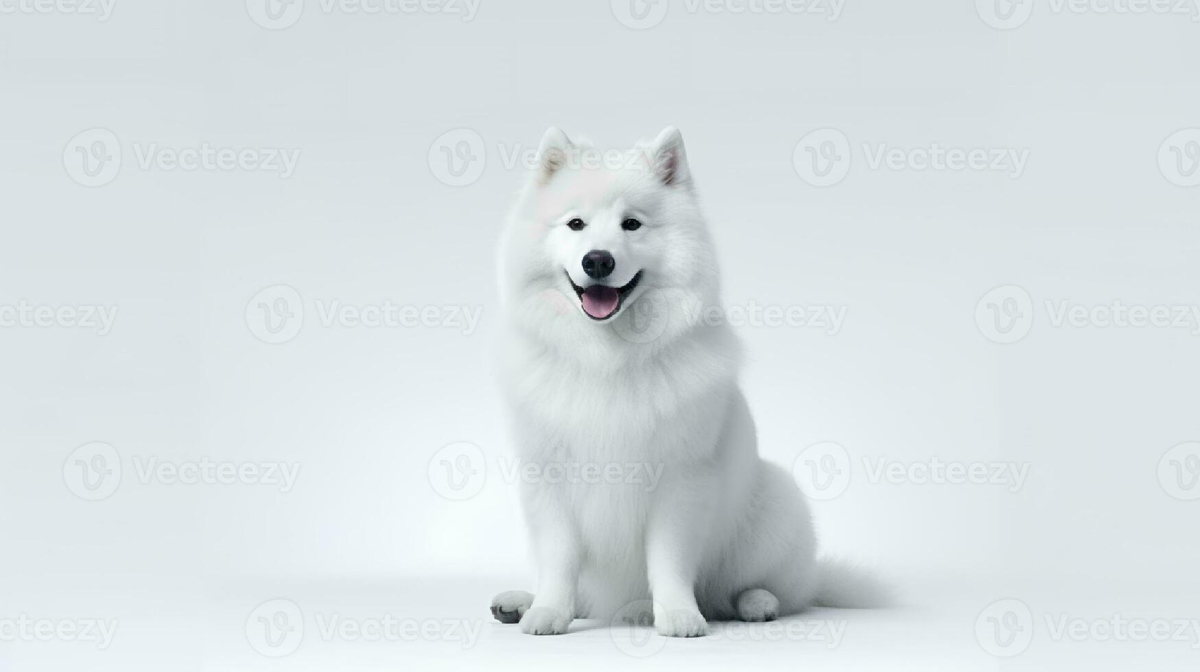 foto de un Samoyedo en blanco antecedentes. generativo ai