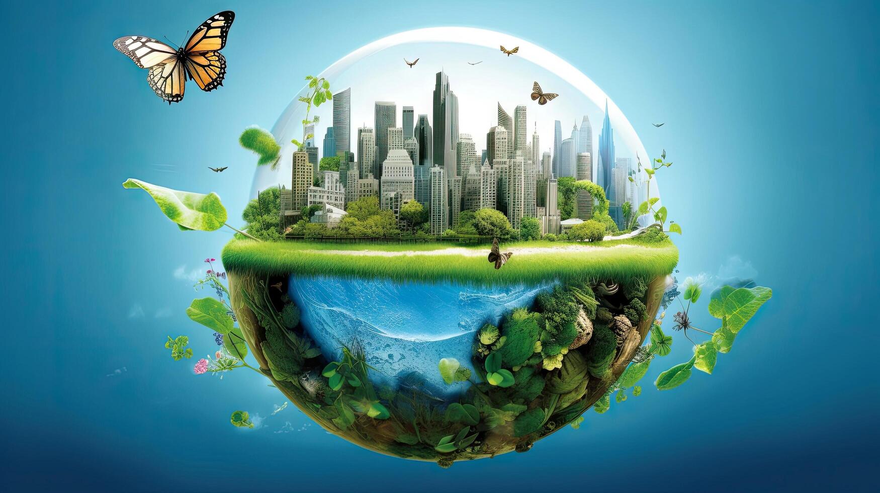 Illustration image, Nature and Sustainability, Eco-friendly Living and conservation, Concept art of Earth and animal life in different environments, Generative AI illustration photo