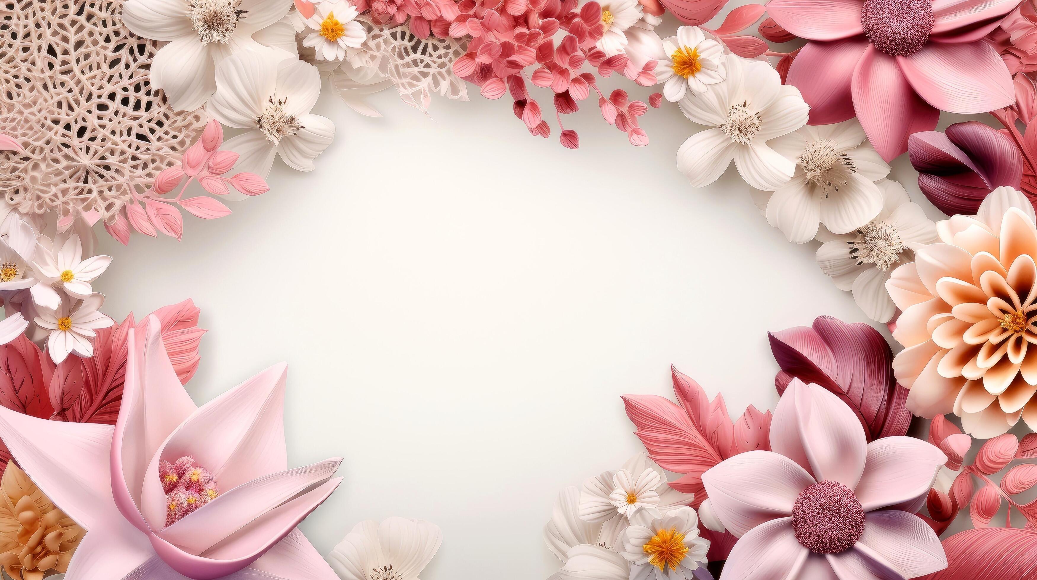 Floral border frame card template. multicolor flowers, leaves, for banner,  wedding card. Springtime composition with copy-space, Generative AI  illustration 26769553 Stock Photo at Vecteezy