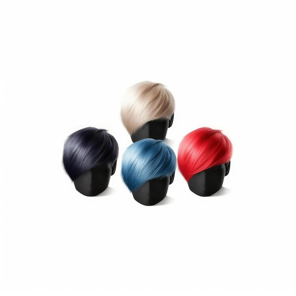 Hair wig over the plastic mannequin head isolated over the white background, mockup featuring contemporary men's hairstyles, Generative AI illustration photo