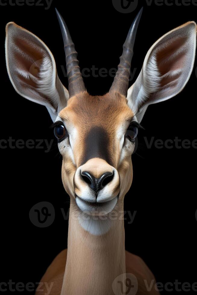 Photo of Thomsons Gazelle on black background.