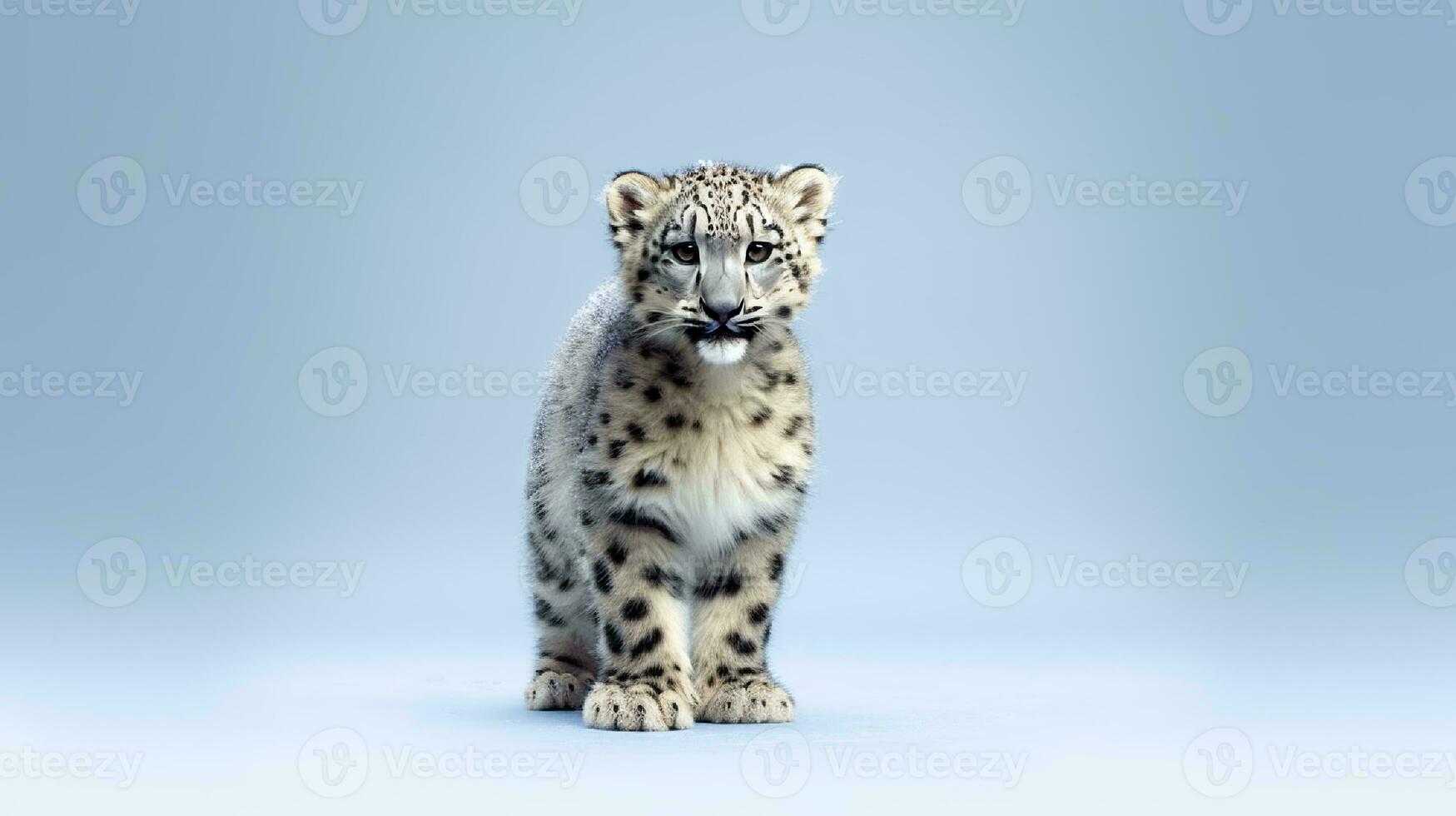 Photo of a snow leopard on white background. Generative AI