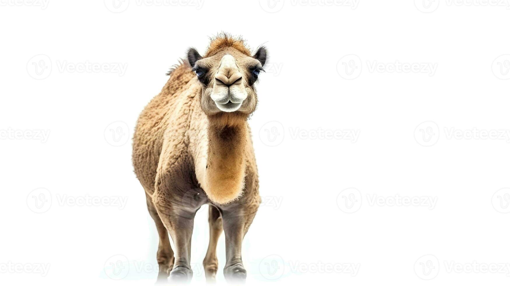 Photo of a camel on white background. Generative AI