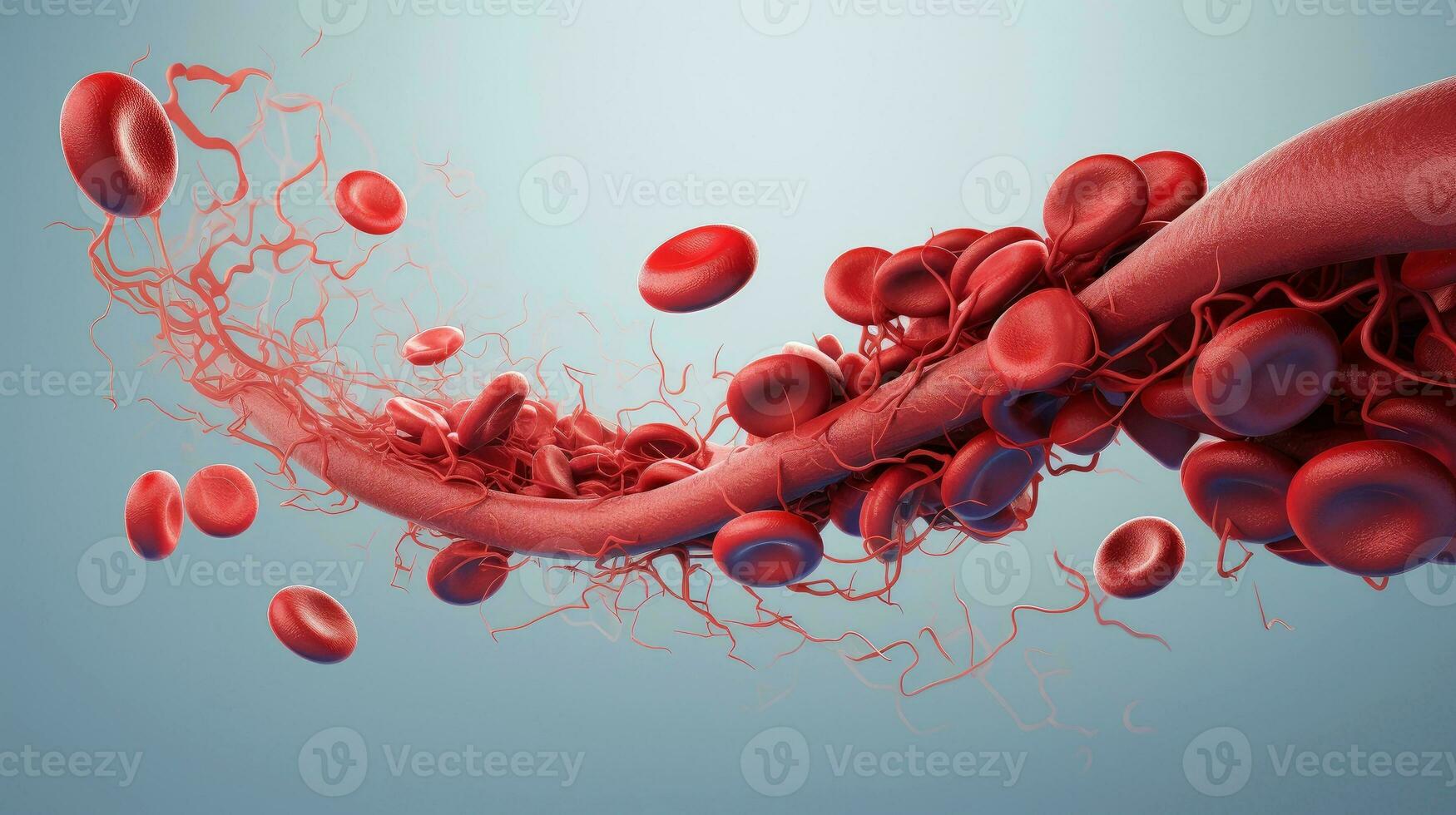 3D illustration mockup of the human organ systems, circulatory, digestive, red and white bloodcells wtih blurred backgroun. Medical education concept, Generative AI illustration photo