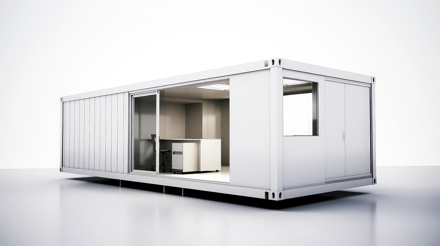 Mobile office buildings or container site office for construction site. Shipping container. Portable house and office cabins, illustration photo
