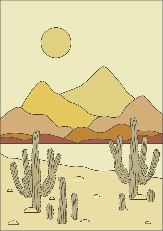 estético Desierto paisaje con cactus arbusto ilustración vector