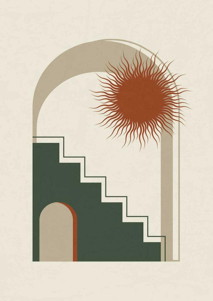 Aesthetic art with staircase poster illustration. Creative minimalistic architecture abstract art vector