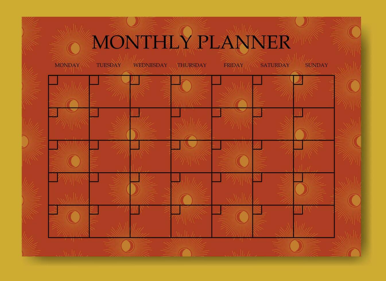 Monthly planner minimalist page design. Categories of notes. vector