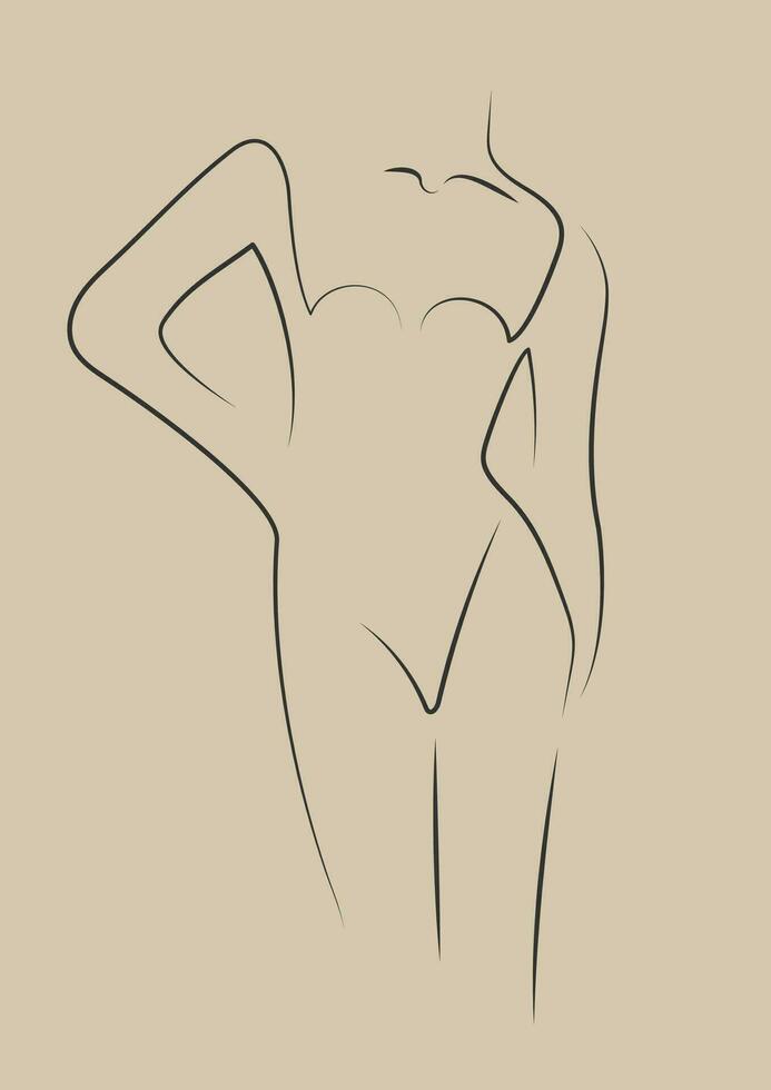 Minimalistic woman line art silhouette, aesthetic artwork. vector