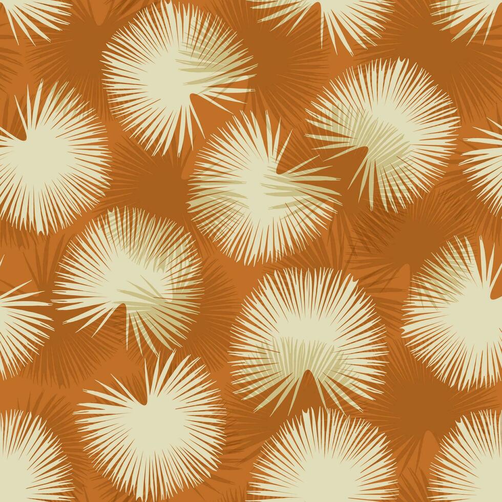 Brown tropical seamless pattern with palm leaves elements. Beige silhouettes of plants vector