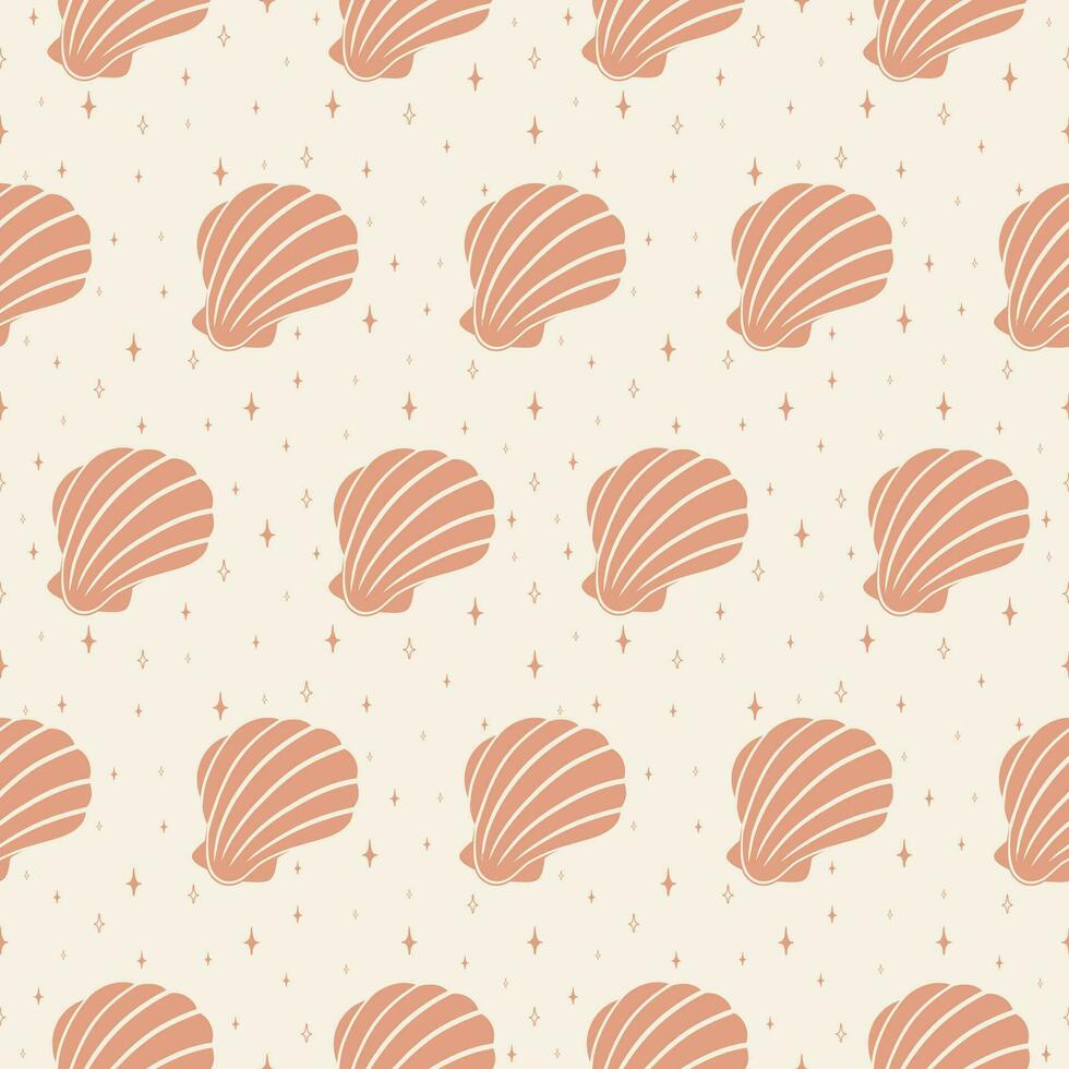 Pink pearl shell childish illustration seamless pattern print. Childish modern minimalist art print vector