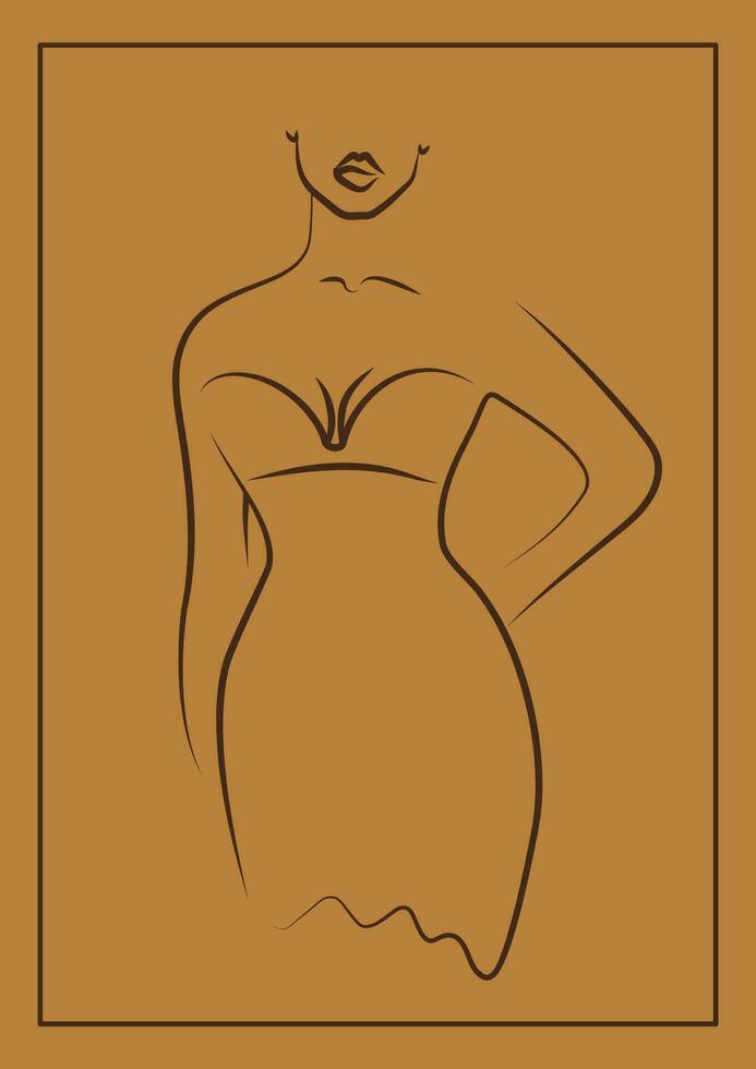 Linear woman in dress silhouette aesthetic artwork vector