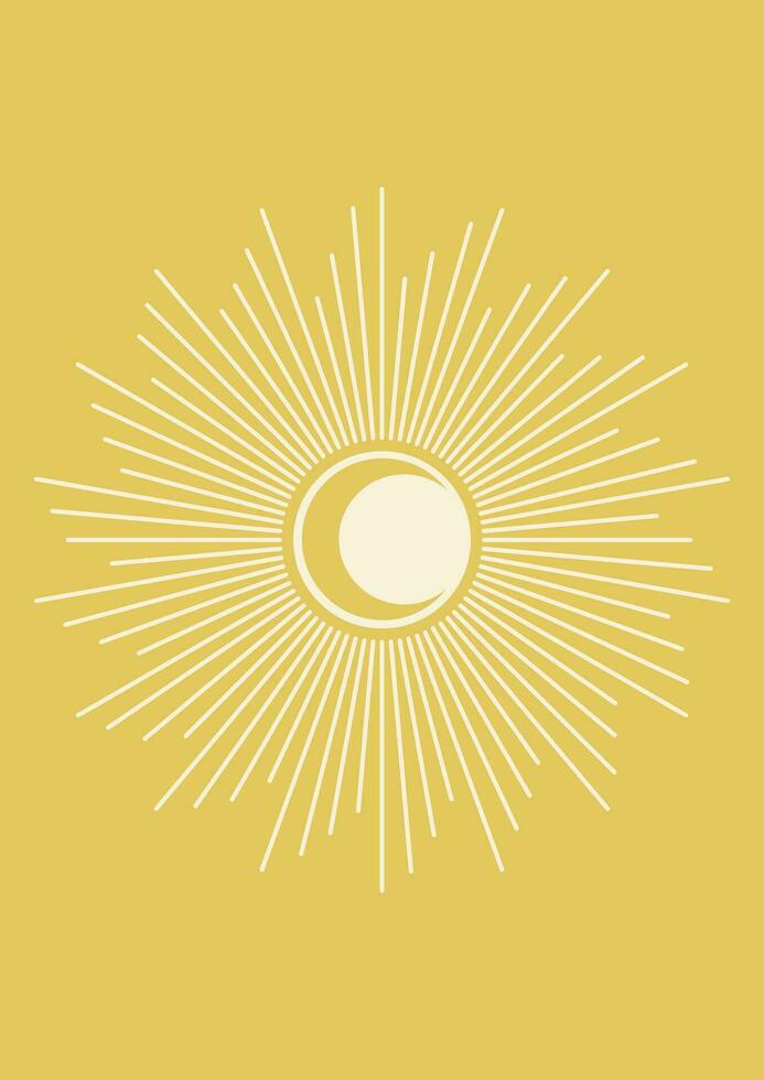 Yellow sun print boho minimalist printable wall art illustration vector
