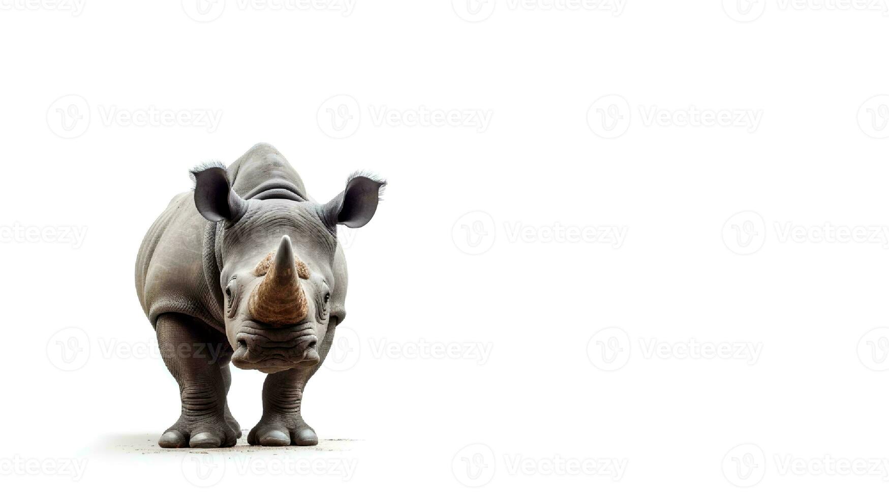 Photo of a rhino on white background. Generative AI