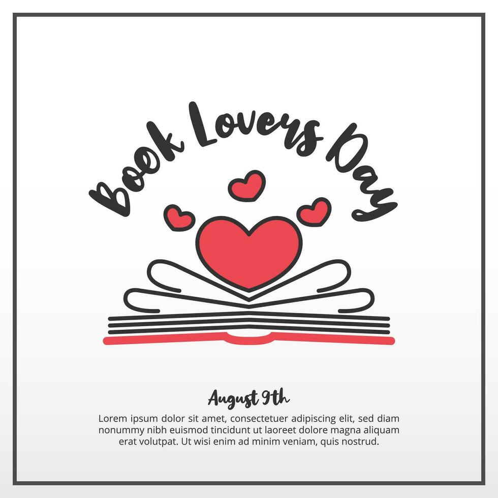 Square Book Lovers Day background with an open book illustration with love hearts vector