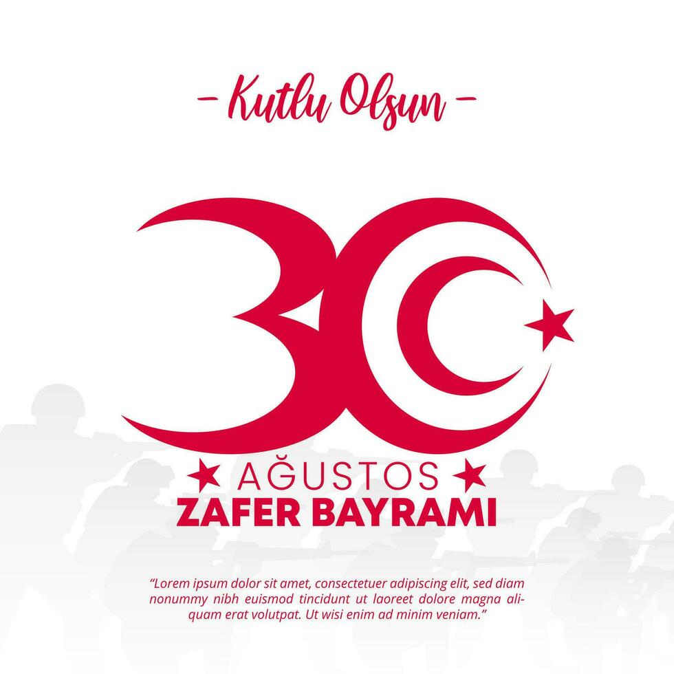 30 agustos zafer Bayrami o Turquía victoria día antecedentes con un tipografía y silueta soldados vector