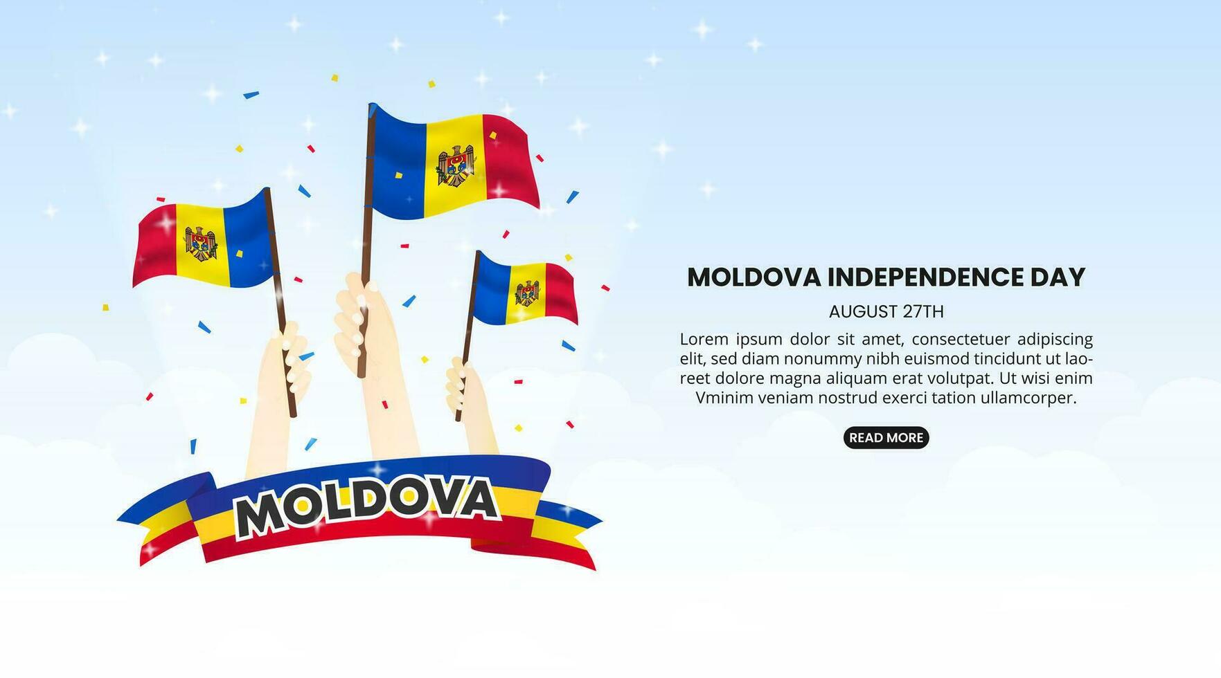 Moldova Independence Day background with waving flags and sparkle vector