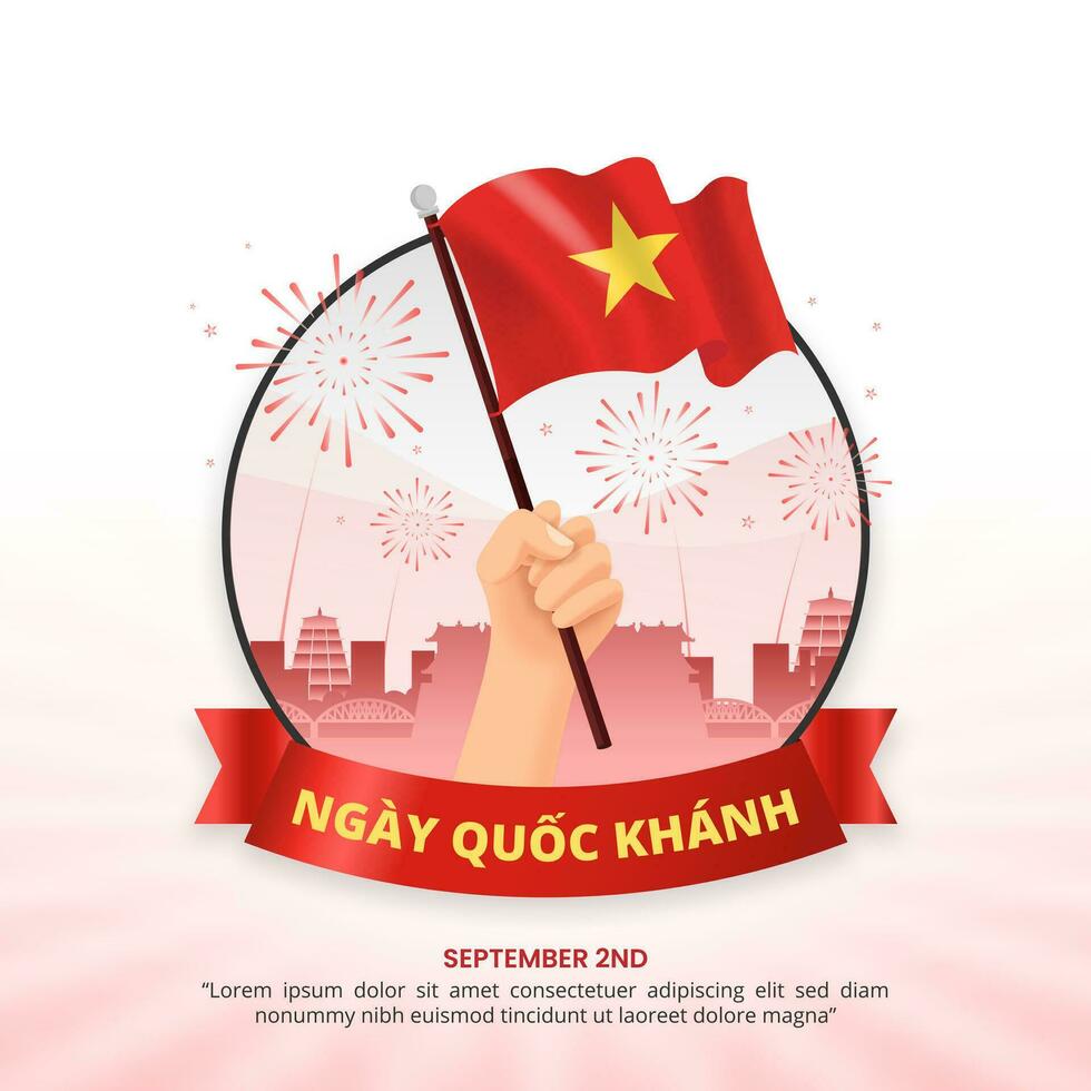 Ngay Quoc Khanh or Vietnam National Day background with waving flag vector