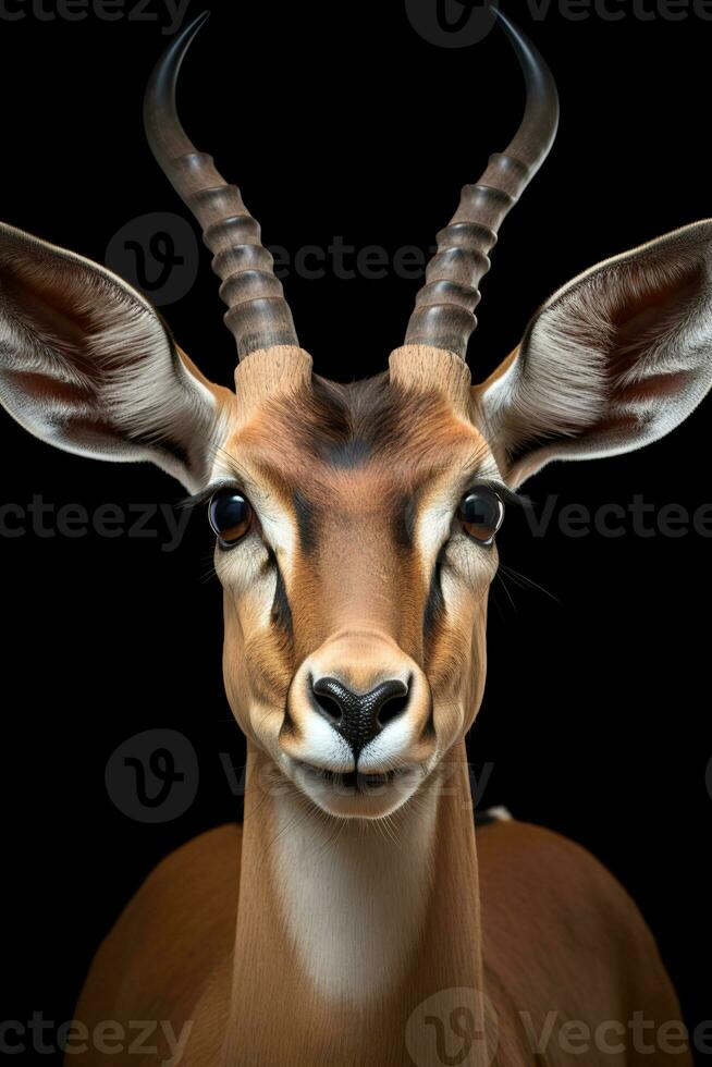 Photo of Gazelle on black background. Generative AI