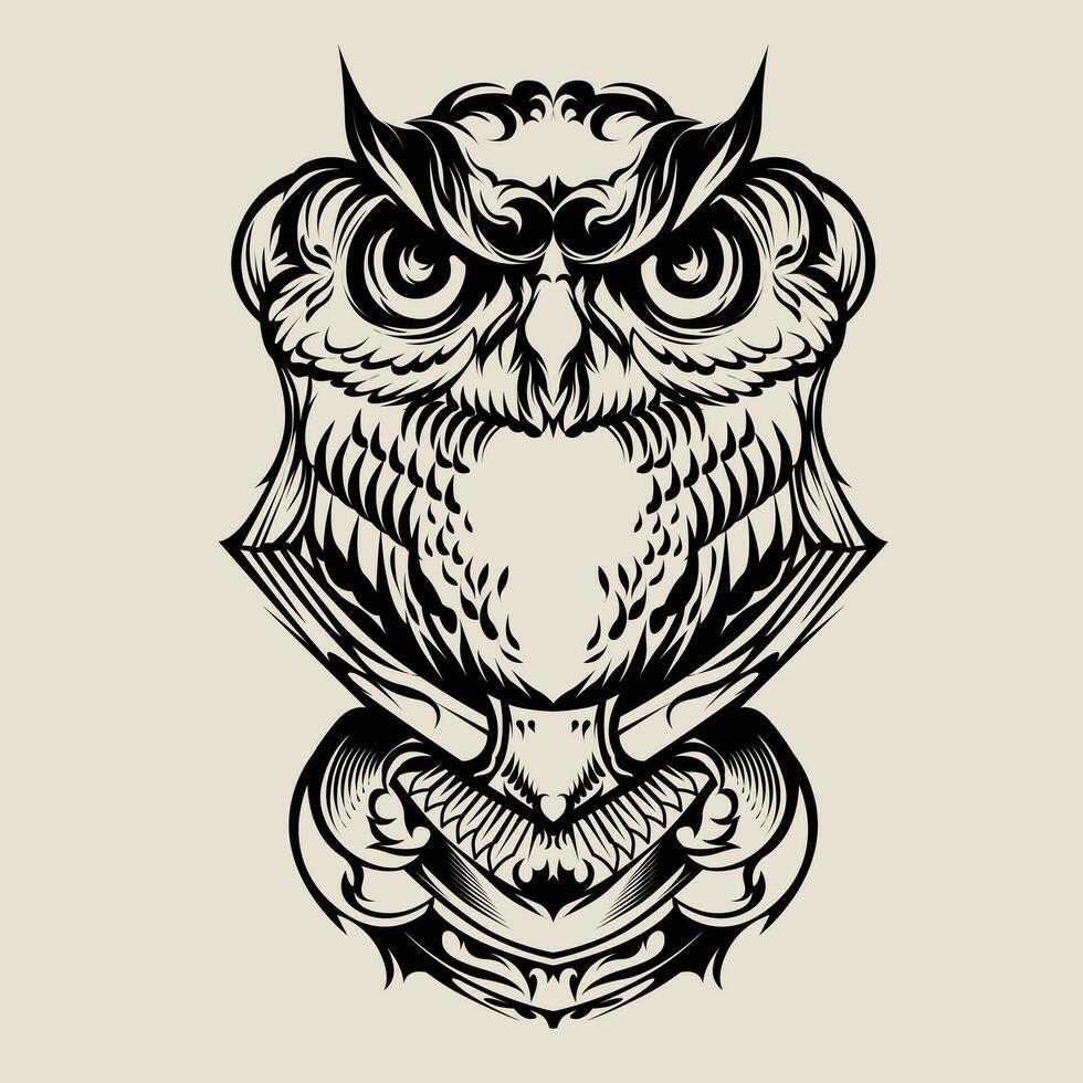 owl head vintage illustration vector