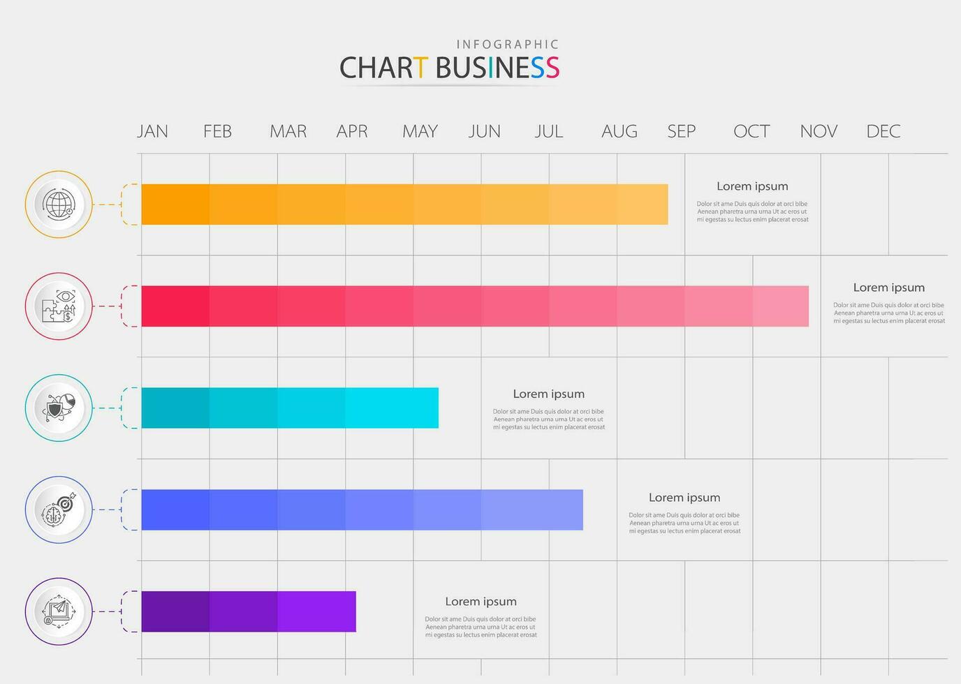 Charts infographic 12 months modern timeline diagram calendar separated vector
