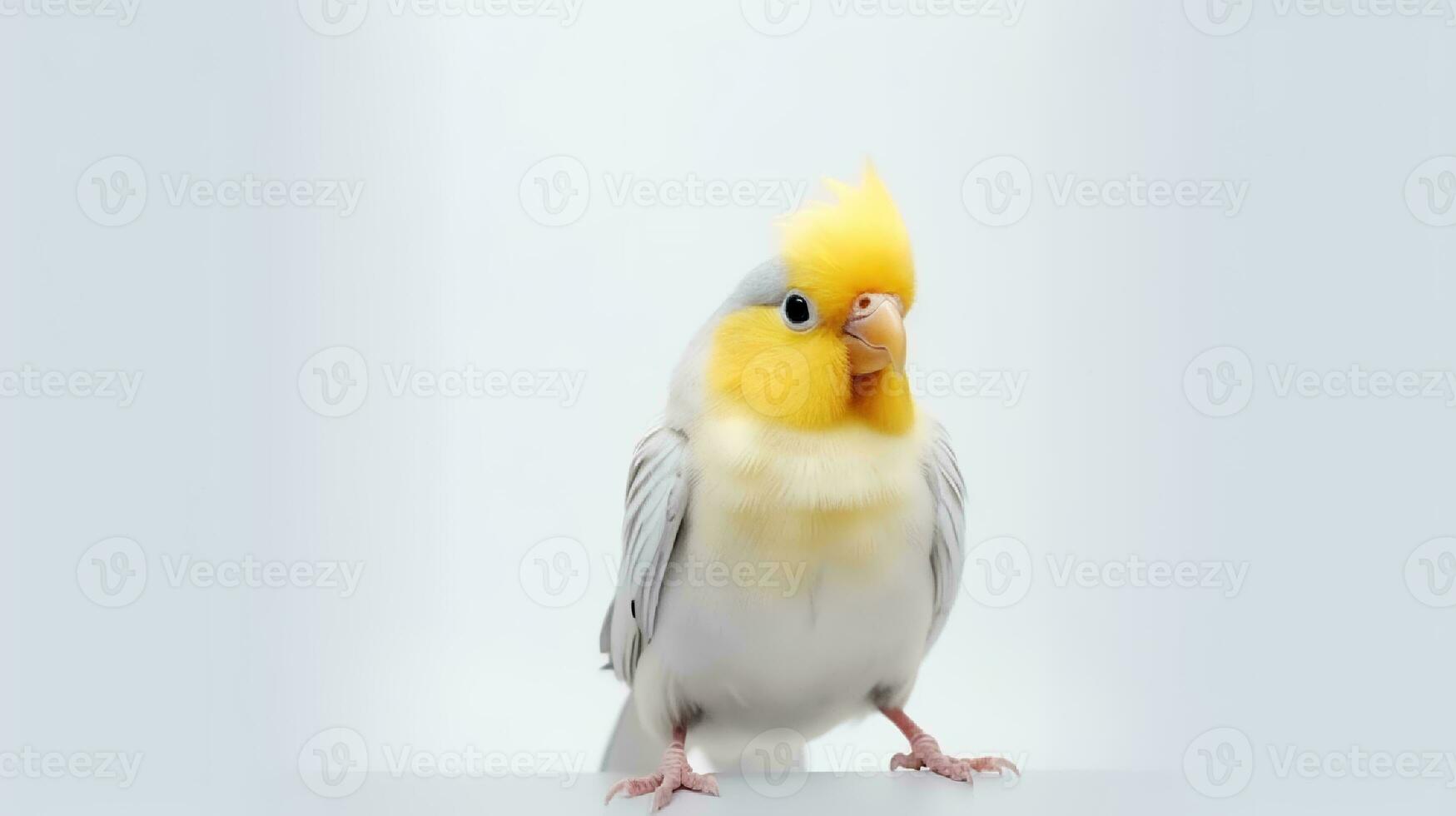 Photo of a cockatiel bird on white background. Generative AI