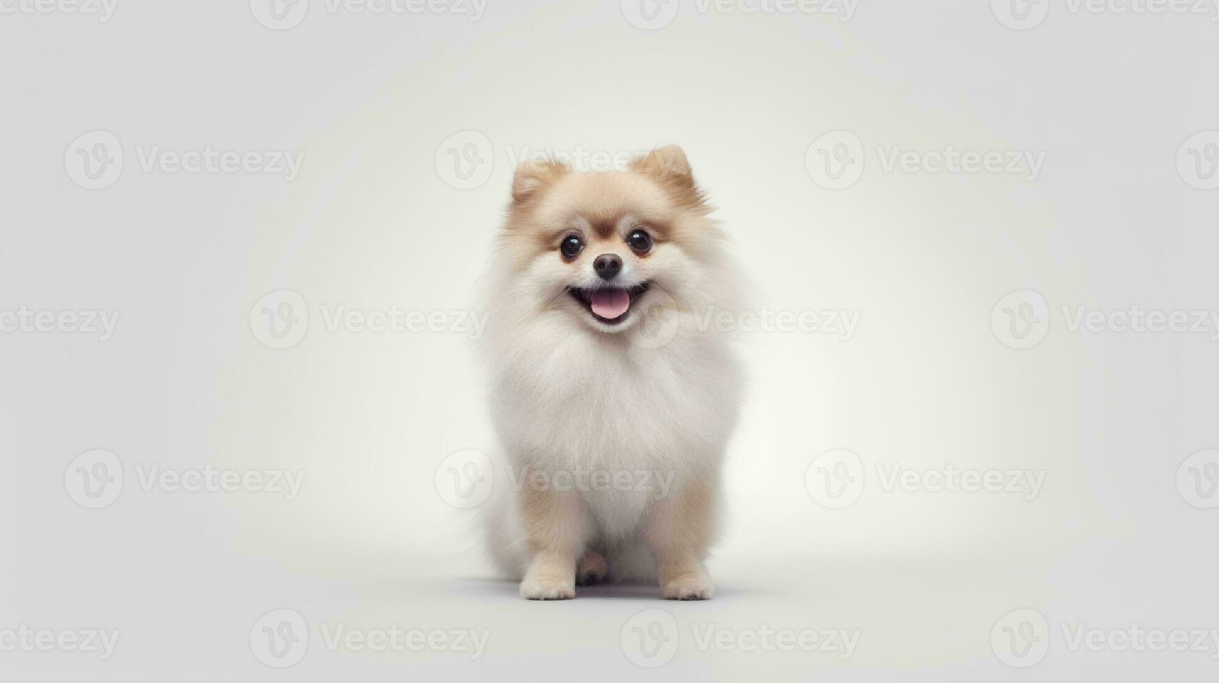 Photo of a pomeranian dog on white background. Generative AI
