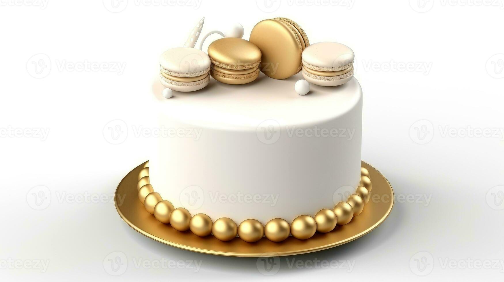 3d illustration of gold cute birthday cake, Sweet cake for a surprise birthday, for anniversary and celebration ,mother day, Valentine day, cake, cupcake, Generative AI illustration photo