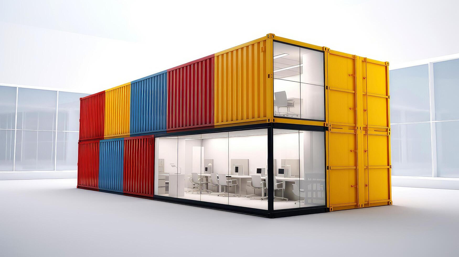 Mobile office buildings or container site office for construction site. Shipping container. Portable house and office cabins, illustration photo