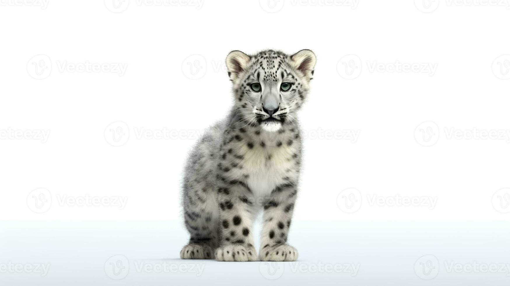 Photo of a snow leopard on white background. Generative AI